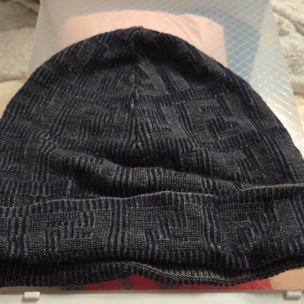 Fendi Black Monogram Knit Beanie